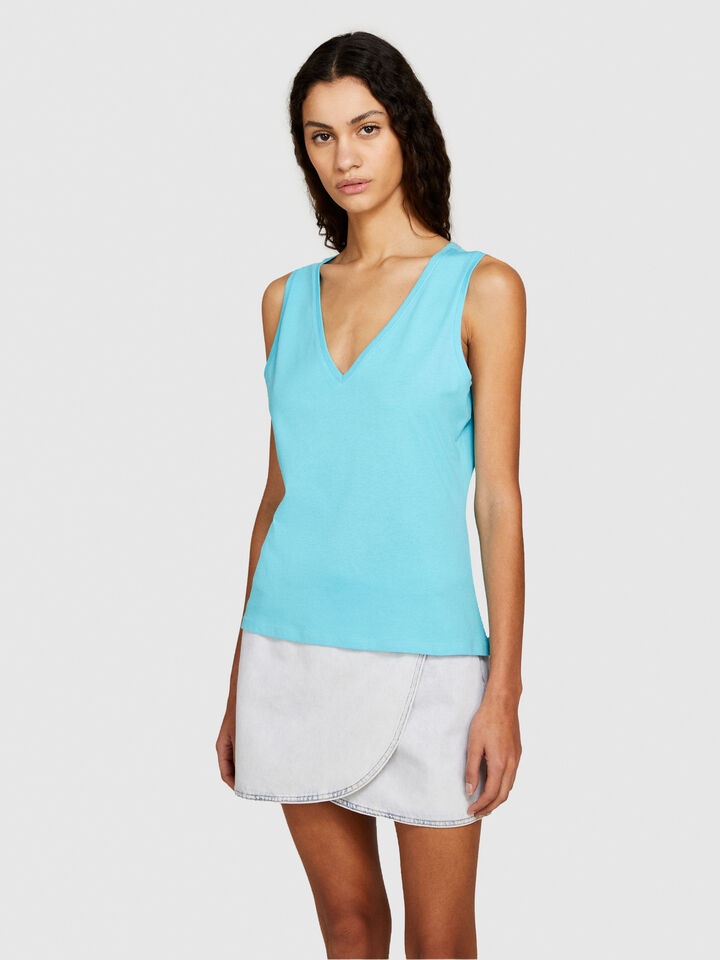 Tank top in 100% cotton - women's tops - Turquoise | Sisley image number 4